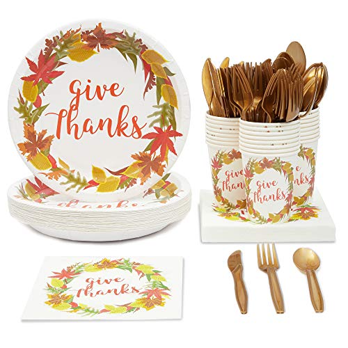 Product Cover Sparkle and Bash Thanksgiving Party Supplies (Serves 24), Plates, Napkins, Cups, Cutlery