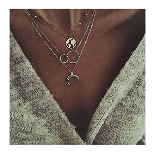 Product Cover Edary Boho Layered Necklace Moon Necklaces Map Pendant Silver Jewelry for Women and Girls.