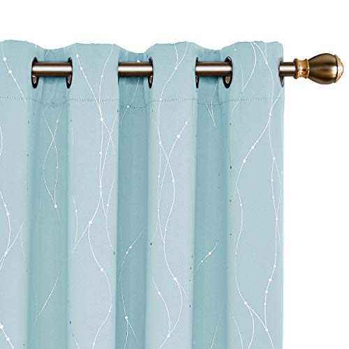 Product Cover Deconovo Sky Blue Blackout Grommet Curtains Pair Thermal Insulated Window Curtains with Wave Line Dots Printed Pattern for Kids Room 52 x 63 Inch Sky Blue 2 Panels
