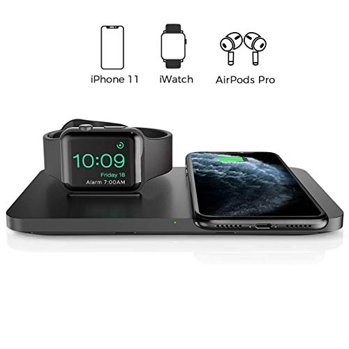 Product Cover Wireless Charger, Seneo 2 in 1 Dual Wireless Charging Pad with iWatch Stand for iWatch 5/4/3/2, 7.5W Qi Fast Charger for iPhone 11/11 Pro Max/XR/XS Max/XS/X/8/8P, Airpods 2 (No iWatch Charging Cable)