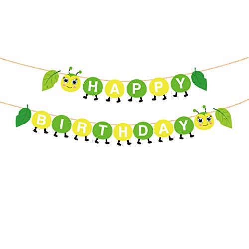 Product Cover CC HOME Caterpillar Party Supplies, Worm Caterpillar Happy Birthday Banner/Caterpillar Birthday Banner/Summer Tropical Green Leaves Worm Garland Bunting Banner Birthday Party Supplies Decorations,Party Favor for Worm Theme Baby Shower ,.Bir