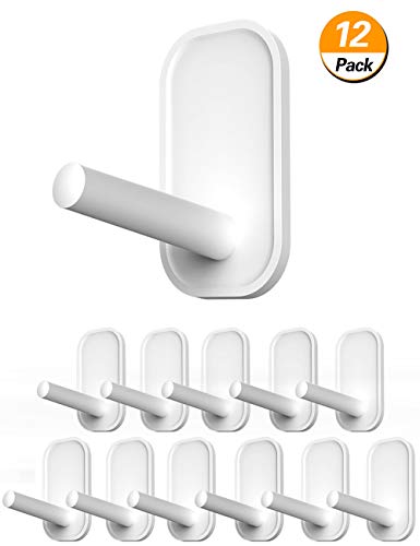 Product Cover Aofmee Utility Adhesive Wall Hooks for Hanging Coat Towel Robe Key, Holds up to 6.6 lbs, Heavy Duty White Decorate Hanger for Home Kitchen Bathroom, Water-Resistant, Nail Free, 12 Packs