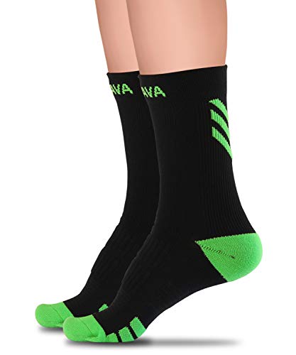 Product Cover Dovava Dri-tech Compression Crew Socks 15-20mmHg (2 Pair), Cushion Athletic Running Socks Anti-Blister, Ankle Swelling Swollen Calf Varicose Veins Diabetic, Black/Green S/M(Women 5.5-9/Men 5-9)