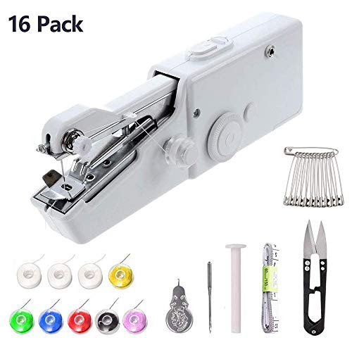 Product Cover Handheld Sewing Machine for Beginners, Portable Mini Sewing Machine Stapler Cordless with Sewing Threads, Needles, Threader, Scissor, Tape Measure, Safety Pins - Quick Stitch for Denim Clothes