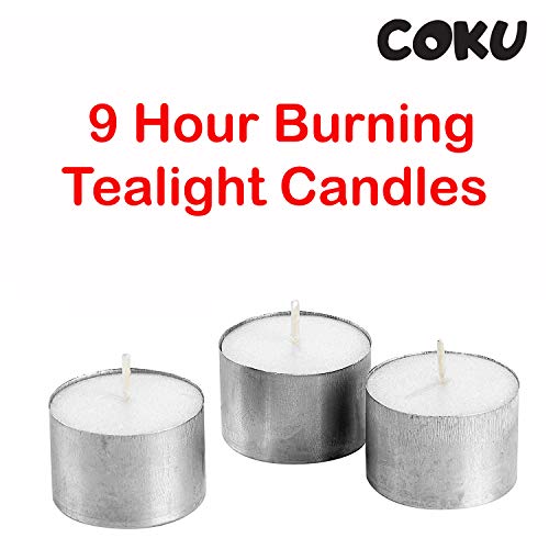 Product Cover Coku Mega Candles Unscented White Jumbo Tea Lights Candle | Pressed Wax Candles 8-9 Hour Burn Time | for Home Décor, Receptions, Birthdays, Celebrations, Party Favors & More (Pack of 50)