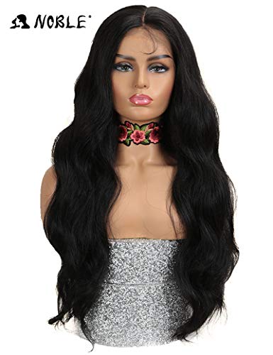 Product Cover NOBLE Black Lace Front Wigs Long Wavy Synthetic Easy 360 Lace Wigs for Women Natural Looking Body Wave Free Parting Wide Space Lace Replacement Go to Wigs (28inches, 1B)