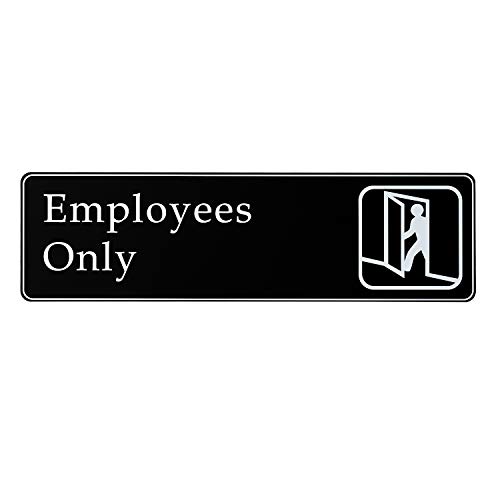 Product Cover Employees Only Sign, Self Adhesive Sign for Office 8.3 X 2.4 Inch Quick and Easy Installation Premium Acrylic Design for Office/Business, White Big Letters on Black Plate