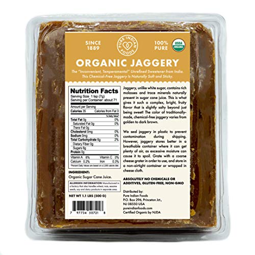 Product Cover 2-Pack of 1.1 lb Raw Gluten-Free Organic Jaggery Sugar - Known as Gur, Gud, or Panela - Raw Wholesome Brown Sugar