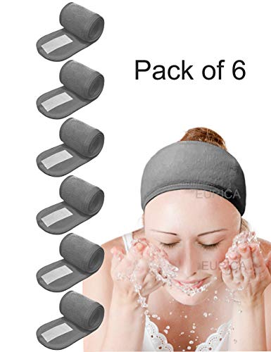 Product Cover Spa Headband Hair Wrap EURICA Sweat Headband Head Wrap Hair Towel Wrap Non-slip Stretchable Washable Makeup Headband for Face Wash Facial Treatment Sport Pack of 6 Fits All Gray