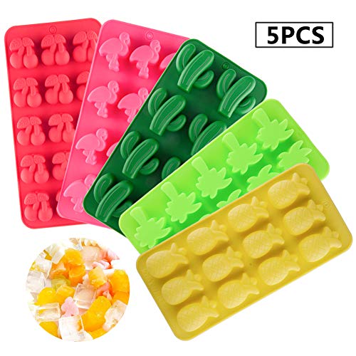 Product Cover Set of 5 Summer Holiday Candy Making Molds Silicone Chocolate Including Cactus Flamingo Cherry Coconut Tree and Pineapple