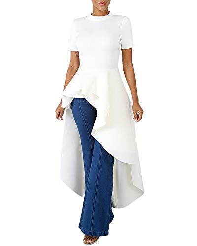 Product Cover Womens Ruffle High Low Tops - Elegant Asymmetrical Irregular Peplum Top Tunics Maxi Shirt Dress