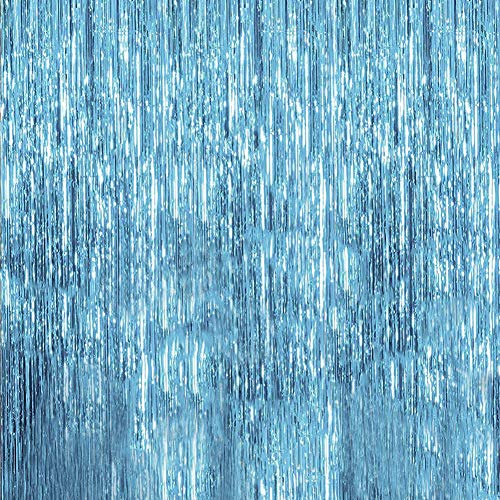 Product Cover Twinkle Star Photo Booth Backdrop Foil Curtain Tinsel Backdrop Environmental Background for Birthday Party, Wedding, Graduation, Christmas Decorations (2 Pack, Light Blue)
