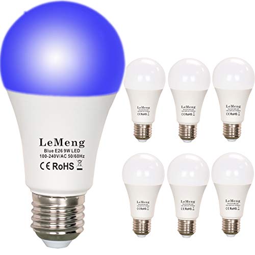 Product Cover LeMeng Blue LED Light Bulbs 9W A19 (60W 75Watt Equivalent), E26 Medium Base Porch Light 120V for Hallway Holiday Party Decoration, Non Dimmable- 6 Pack