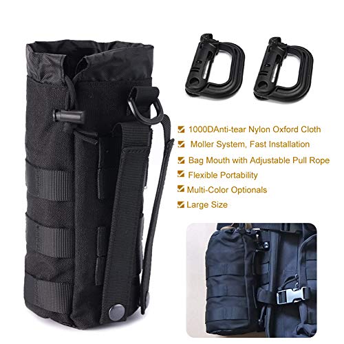 Product Cover R.SASR Upgraded Sports Water Bottles Pouch Bag, Tactical Drawstring Molle Water Bottle Holder Tactical Pouches, Travel Mesh Water Bottle Bag Tactical Hydration Carrier (Black-1Pack)