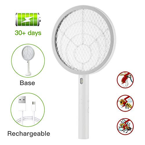 Product Cover Electric Large Bug Zapper Racket, Mosquito killer, Fruit Fly Swatter Zap, Pest Control, USB Rechargeable, LED Lighting, Removable flashlight, Unique 3 Layer Safety Mesh Safe to Touch