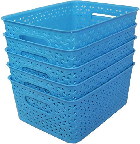 Product Cover Xllent Blue Basket (Set of 5) for Multipurpose Use/Fruit & Vegetable Basket/Storage Basket/Makeup Organiser/Office Stationary Storage/Bins/Organiser/Container Box, Size in cm {26 + 20+ 11}