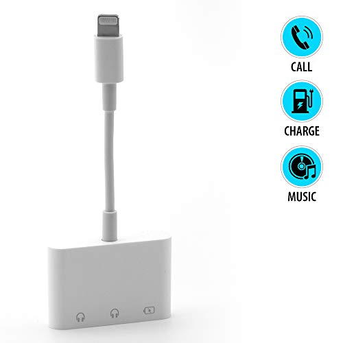 Product Cover Lighting to 3.5mm Headphone Jack Adapter (3 in 1) AUX Dual Audio and Charging Support for iPhone 11/XS/XS Max/XR/X/7/7 Plus/8/8 Plus, iPad, iPod (iOS 11,12,13) | Fast, Adaptive Charging | White