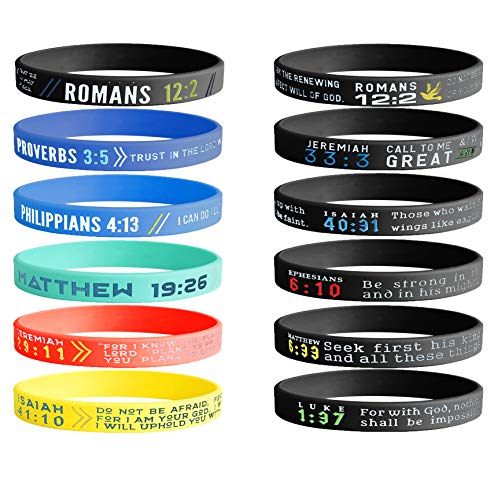 Product Cover Jstyle 12PCS Silicone Christian Wristbands Bracelets for Men Women Faith Bible Verses Rubber Inspirational Bracelets Religious Jewelry