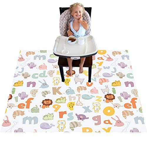 Product Cover Highchair Floor Mat, Baby Splat Mat for Under High Chair/Arts/Crafts, Womumon Waterproof Spill Mat Non-Slip Splash Mat, Washable Mess Mat and Table Cloth (Alphabet)