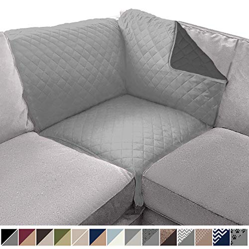 Product Cover Sofa Shield Original Patent Pending Reversible Sofa Corner Sectional Protector, 30x30 Inch, Washable Furniture Protector, 2 Inch Strap, Sectional Corner Slip Cover for Pets, Dogs, Light Gray Charcoal