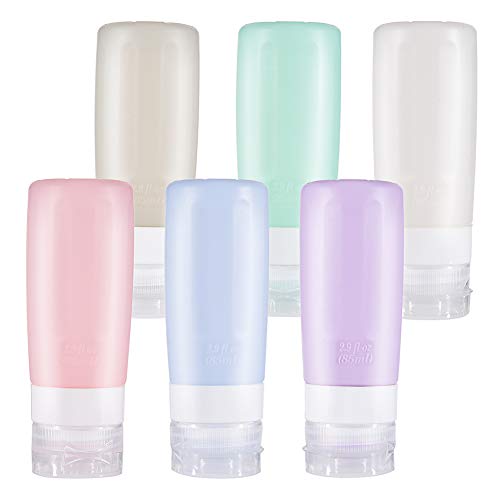 Product Cover Travel Bottles sincewo Travel Containers TSA Approved Travel Size Toiletries Containers 3oz Leak Leakproof Silicone Travel Bottles for Shampoo Conditioner Lotion Face Body Wash (6 Pack)