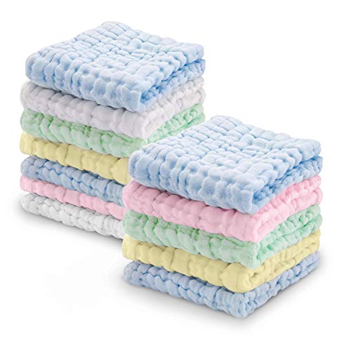 Product Cover Viviland Baby Muslin Washcloths 12 Pack for Baby's Sensitive Skin, Organic Natural 6-Layer Cotton Bath Towel, Soft Newborn Baby Face Wipes, Great Shower Gift, 12 x 12 inches