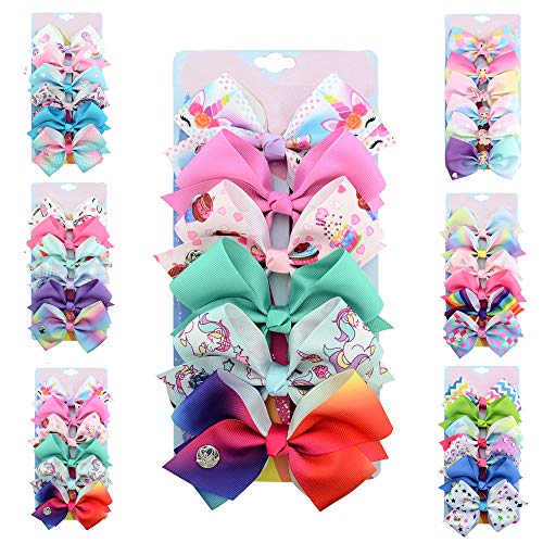 Product Cover [6-Pack] 5 Inch Cute Mermaid Unicorn Rainbow Hair Bows Clip Gift Bundle for Girls Toddlers Kids (Unicorn-A Series)