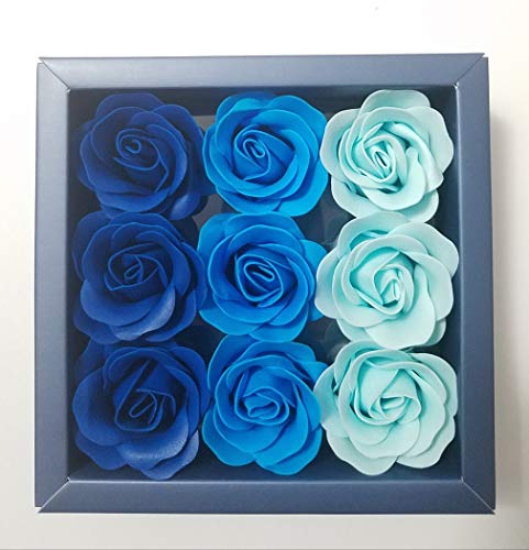 Product Cover Box of Blue Flora Scented Roses Flower Bath Soap, Plant Essential Oil Rose Soap in Gift Box, Gift for Anniversary/Birthday/Wedding/Valentine's Day/Mother's Day 9 Pcs