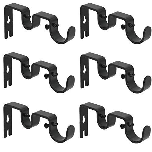 Product Cover TLBTEK 6 pcs Black Curtain Rod Bracket, Double Curtain Rod Hanging Brackets Wall Mount Heavy Duty,Adjustable Curtain Rod Holders Hardware for Window, Bedroom, Home Curtain rods,Drapery Rod