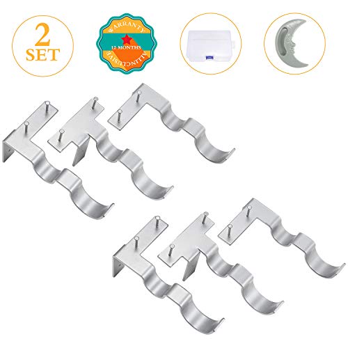 Product Cover Difenlun Double Curtain Rod Brackets Holders,2 Sets(6Pcs) No Drill Adjustable Tap Right Into Window Frame for Window Bedroom Decoration