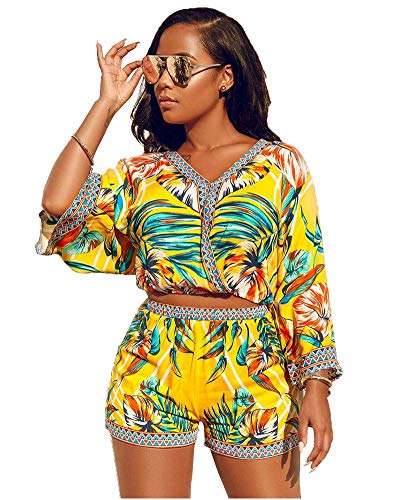 Product Cover Sexy Two Piece Shorts Set - African Floral Jumpsuits Rompers Vacation Club Outfit
