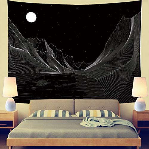 Product Cover Moon Mountain Tapestry Abstract Sketch Mountain River Art Wall Tapestry Black and White Tapestry Hippie Bohemian Paychedelic Tapestry Wall Hanging for Bedroom Living Room Dorm (W59.1