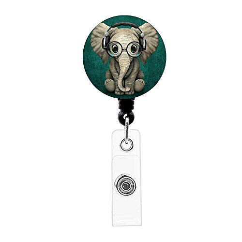 Product Cover Cute Elephant Pattern Badge Reel, Retractable Badge Holder with Alligator Clip, 24 inch Retractable Cord,ID Badge Lanyard Reel for Nurse, Teacher, Student, Volunteer