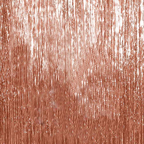 Product Cover Twinkle Star Photo Booth Backdrop Metallic Tinsel Foil Fringe Curtains Environmental Background for Birthday Wedding Party Christmas Decorations (2 Pack, Rose Gold)