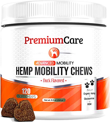 Product Cover PREMIUM CARE Glucosamine for Dogs with Organic Hemp - Advanced Hemp Hip & Joint Supplement for Dogs - Supports Healthy Joint Function and Helps with Pain Relief - 120 Count Made in USA