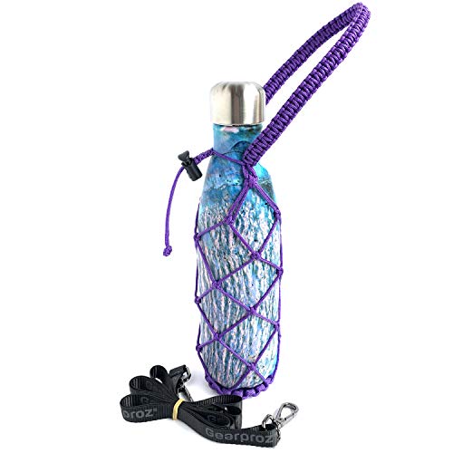 Product Cover Gearproz Carrier Net w/Shoulder Strap for Swell and Simple Modern Water Bottle - A Handcrafted, Durable Holder for Insulated Stainless Steel Bottles Helps Prevent Dropping and Dents (Purple, 17 oz)