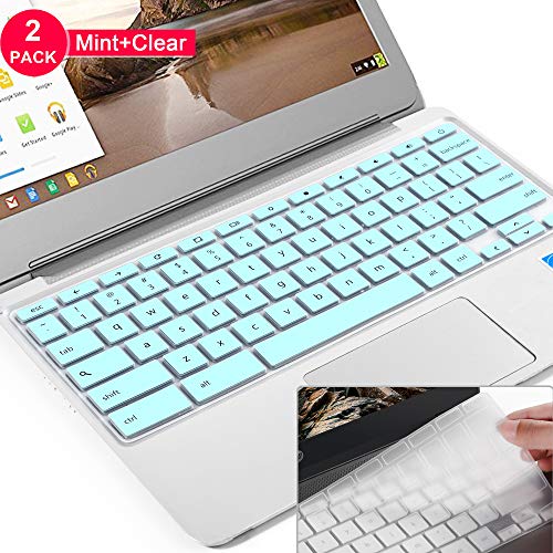 Product Cover [2pcs] Lapogy Keyboard Cover for Dell chromebook 11.6 inch,Dell Chromebook 3100/3120/3180/3189/3181/5190,Dell chromebook Keyboard Cover 13.3,DELL chromebook 3380(Mint+Clear)