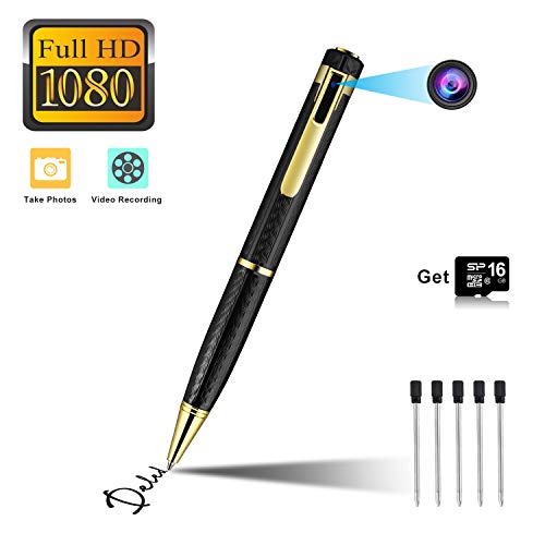 Product Cover Hidden Camera Spy Camera Pen HD 1080P Camcorder Portable with 16GB Memory Card Pocket Cam Covert Camera for Business and Conference (Black)
