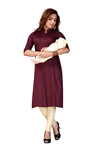 Product Cover CEE 18 Women's Cotton Straight Maternity Kurta/Nursing/Easy Feeding/Breastfeeding Kurti/Dress with Zippers for PRE and Post Pregnancy (9636_42, Wine, X-Large)