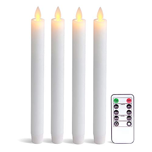 Product Cover Eldnacele Flameless Taper Candles with Remote Timer, Moving Wick LED Window Candles Battery Operated Real Wax Candlesticks for Christmas Dinner Party Home Decoration 4 Pack(White)