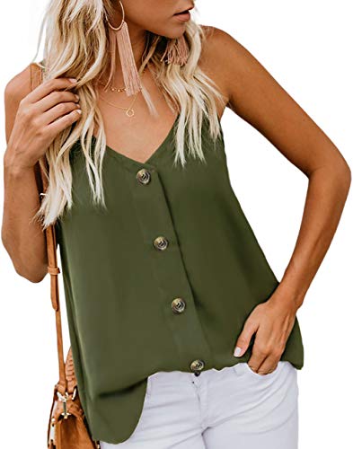 Product Cover AnniBlue Women V Neck Summer Tank Tops Flowy Cute Casual Trendy Sleeveless Blouses Shirts for Ladies Juniors Army Green