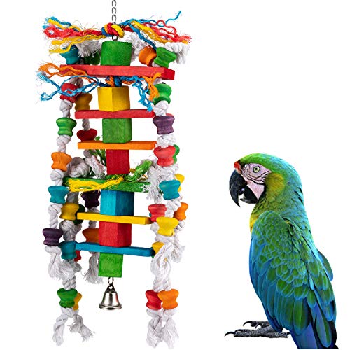 Product Cover MEWTOGO Bird Parrot Chewing Toys- Multicolored Natural Wooden Knots Blocks Waterfall Bird Tearing Entertaining Toys Suggested for Conures Cockatiels African Grey Foraging and Amazon Parrot