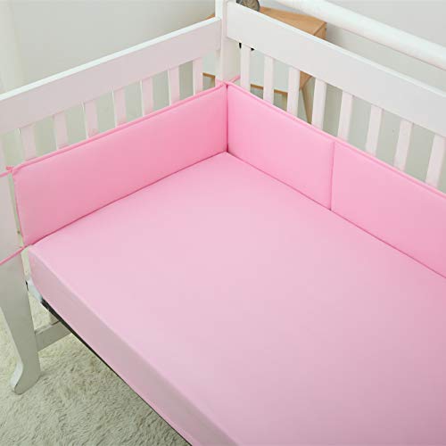 Product Cover CaSaJa Napping Microfiber Crib Bumper Pads Protector, Soft and Breathable for Baby Boys and Girls, Fits Standard Size Crib and Toddler Beds 28 inches x 52 inches, Machine Washable, Baby Pink