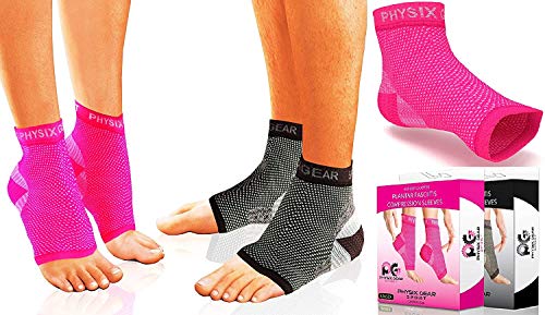Product Cover Physix Gear Plantar Fasciitis Socks with Arch Support for Men & Women - Best 24/7 Compression Foot Sleeve for Heel Spurs, Ankle, PF & Swelling - Holds Shape & Better Than a Night Splint - Pink XXL