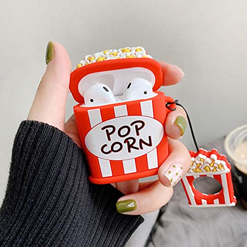 Product Cover Mulafnxal Compatible with Airpods 1&2 Case,Cute 3D Funny Cartoon Character Silicone Airpod Cover,Kawaii Fun Cool Stylish Keychain Design Skin,Fashion Cases for Girls Kids Teens Boys Air pods(Popcorn)