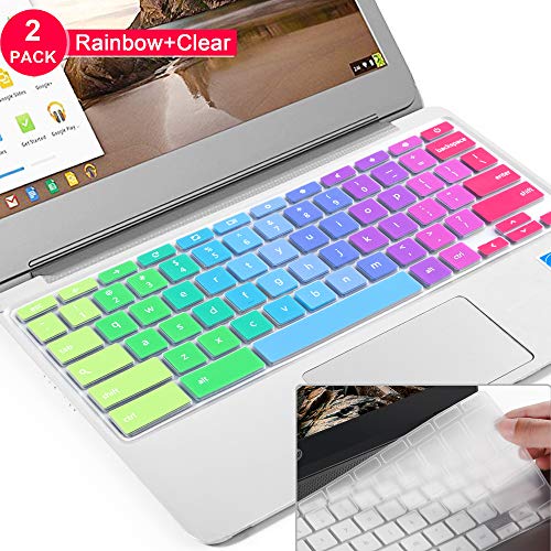 Product Cover [2pcs] Lapogy Keyboard Cover for Dell chromebook 11.6 inch,Dell Chromebook 3100/3120/3180/3189/3181/5190,Dell chromebook Keyboard Cover 13.3,DELL chromebook 3380(Rainbow+Clear)