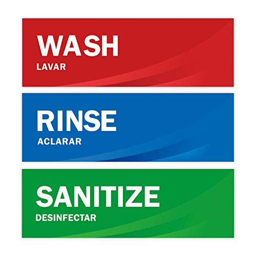 Product Cover Wash Rinse Sanitize Sink Labels, Premium Waterproof Sticker Signs for Restaurants, Commercial Kitchens, Food Trucks, Bussing Stations, Dishwashing or Wash Station, Ideal for Three Compartment Sink