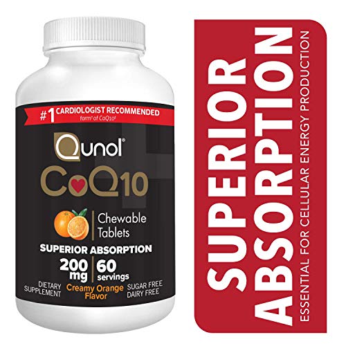 Product Cover Qunol CoQ10 200mg, Superior Absorption Natural Supplement Form of Coenzyme Q10, Antioxidant for Heart Health, Chewable Tablet, Creamy Orange Flavor, 60 Servings