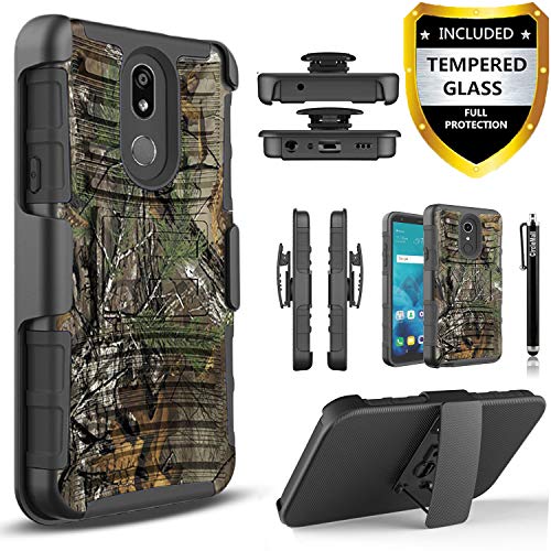 Product Cover LG K40 Case, LG Xpression Plus 2 Case, LG Harmony 3, LG Solo LTE, LG K12 Plus, LG X4 2019, With [Tempered Glass Screen Protector Included], Circlemalls Built-In Kickstand Belt Clip Phone Cover-Camo
