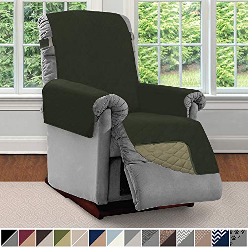 Product Cover Sofa Shield Original Patent Pending Reversible Small Recliner Protector, Seat Width to 25 Inch, Furniture Slipcover, 2 Inch Strap, Chair Slip Cover Throw for Pets, Recliner, Hunter Green Sage